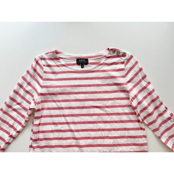 APC Ally Pink White Striped Cotton Jersey Boat Neck Sailor T-Shirt Top, Size - Picture 5 of 11